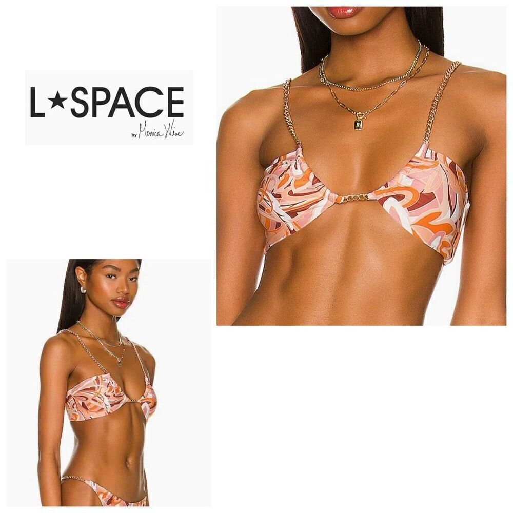 New. L*SPACE orange paisley chain bikini top. Medium. Retails $99